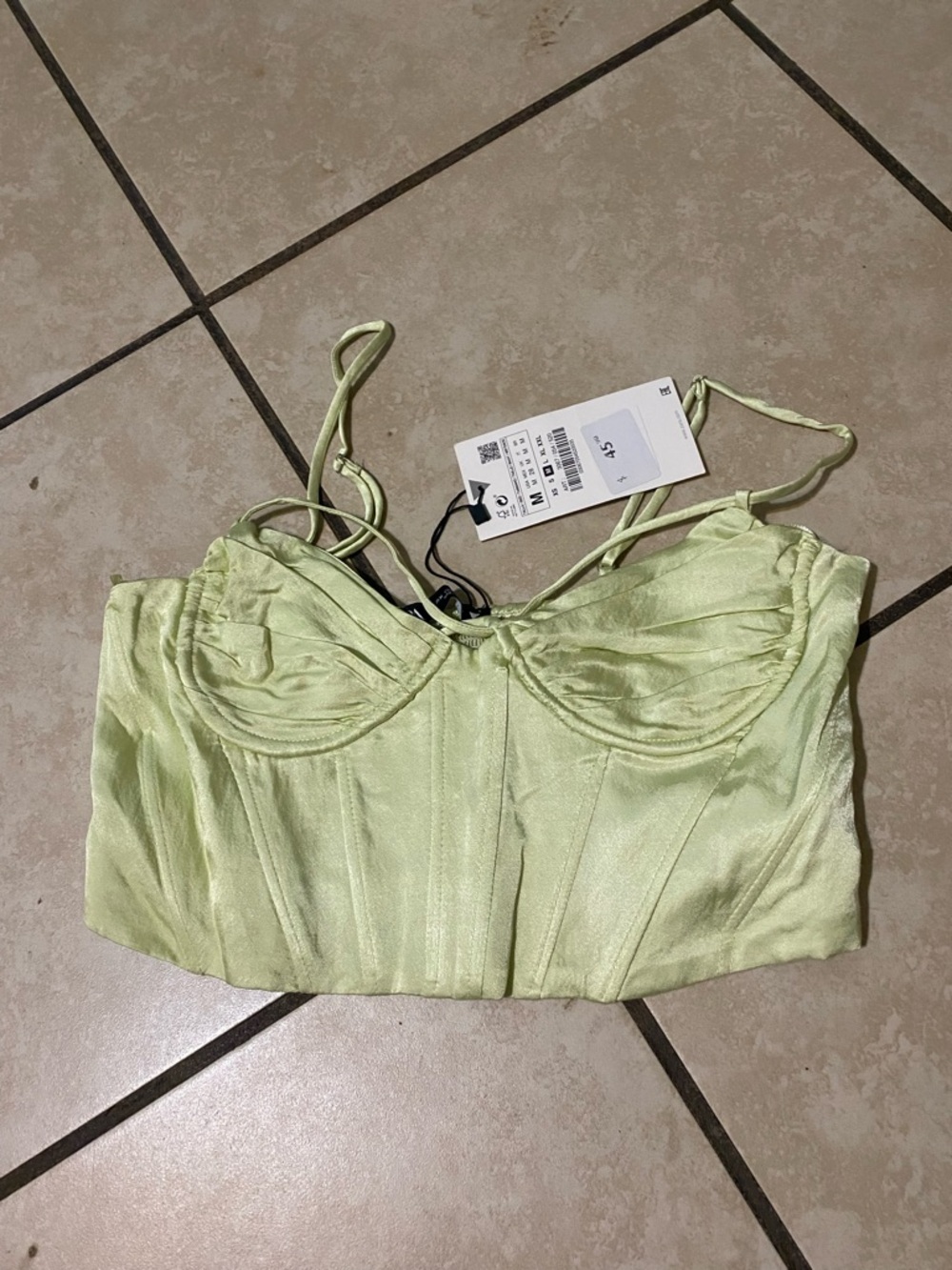 Zara Light Green Satin Bustier Crop Top
